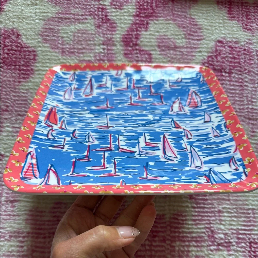 NWOB Lilly Pulitzer Set of 4 Square Melamine Plates Boatylicious Sway With Me